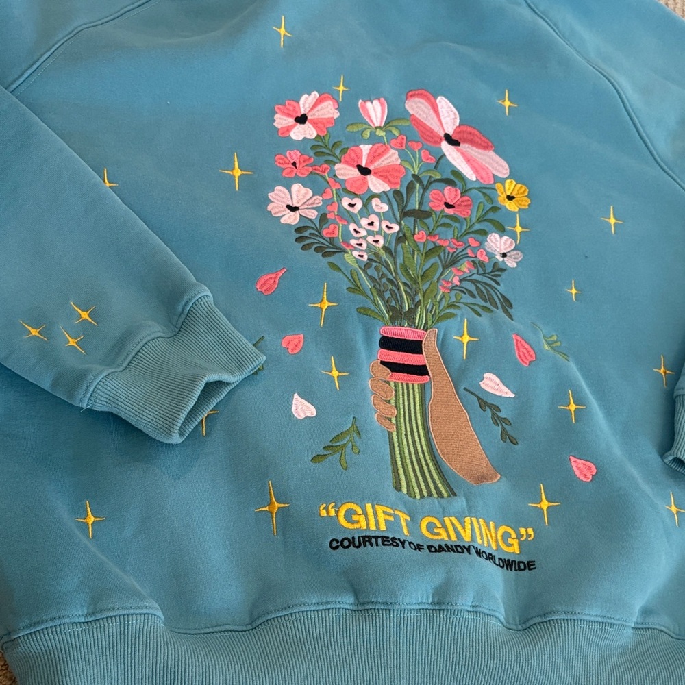 Blue Sweatshirt with Floral Embroidery dandy worldwide